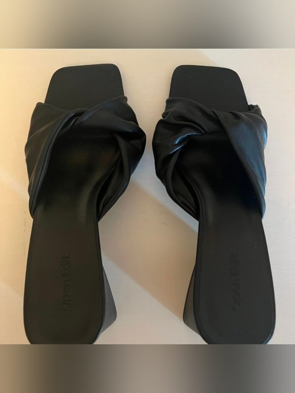 Open Edit Cora Twisted Block Heel Slide Sandal - Black (Size 8)